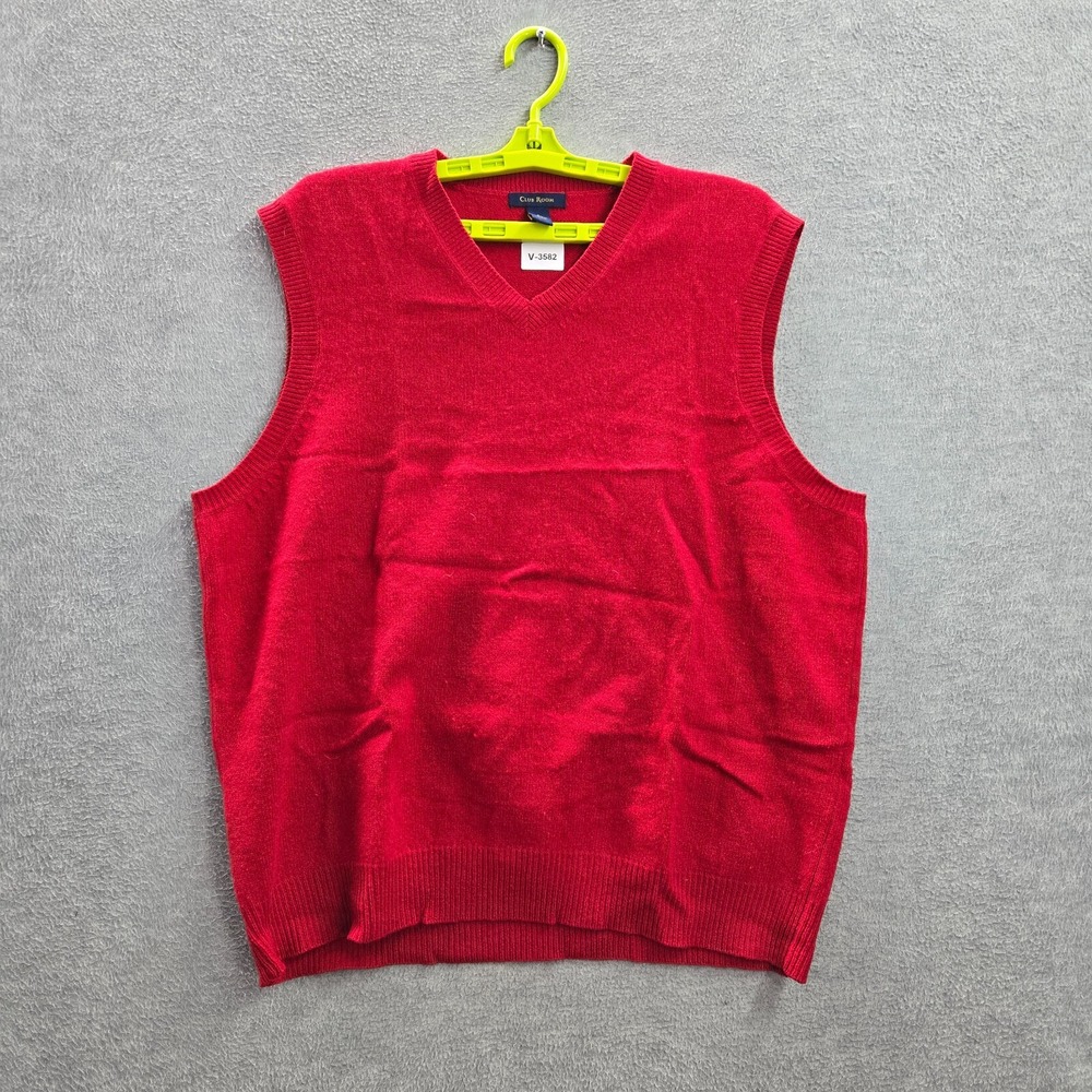 Club Room Men Sweater Large Red Lambs Wool Vest V Neck Pullover